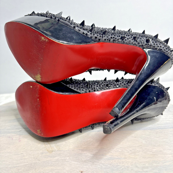 Black Platform Peep Toe Heels – Studded Spike Stiletto Pumps, Gothic 8 - Picture 9 of 12